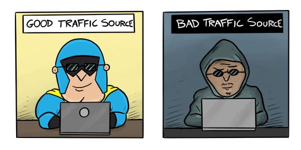 Cartoon of DevMan and Hacker working on laptops.