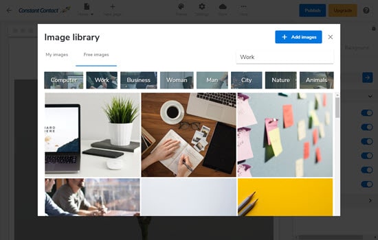 The library of images in Constant Contact's website builder