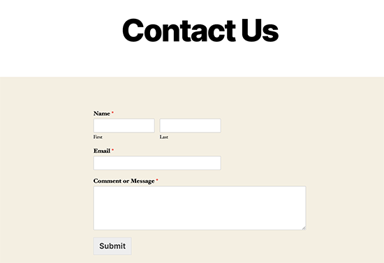 Contact page preview