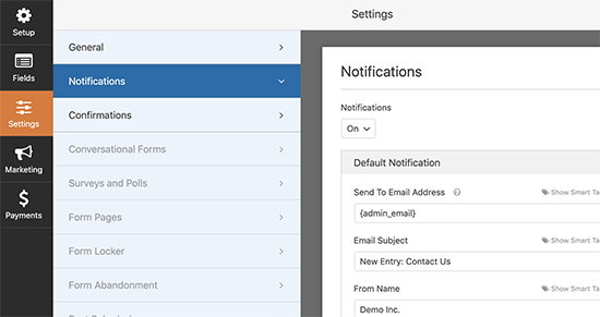 Setting up form notifications