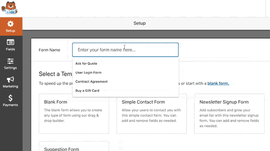 Creating a new form in WordPress with WPForms