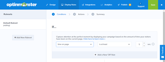 The default display rules in OptinMonster