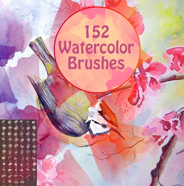 152 Watercolor Brushes for Photoshop