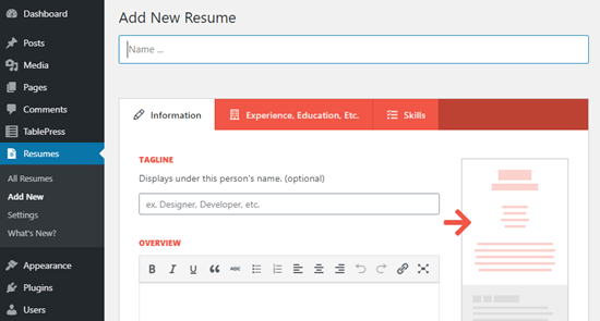 The Resume Builder plugin for WordPress