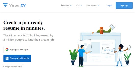 The VisualCV website homepage