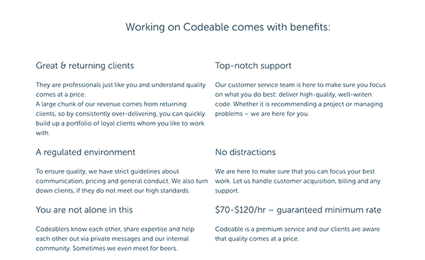 Codeable benefits.