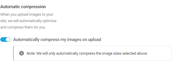 Screenshot of automatic compression showing it enabled and ready to automatically compress images on upload.