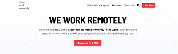 We Work Remotely homepage.