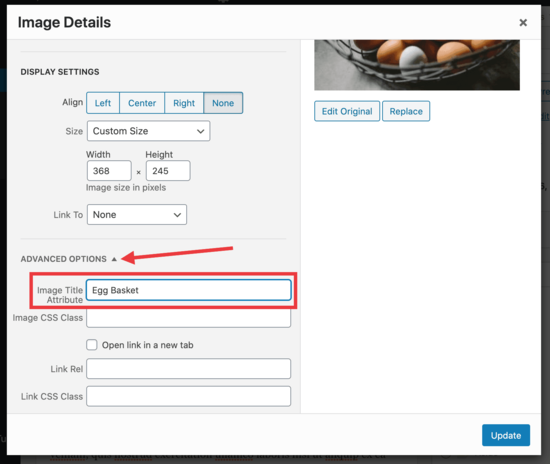 Image title attribute field