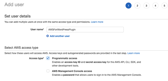 User name and access type User name and access type
