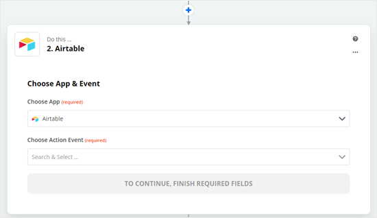 Selecting Airtable as the app for your action event