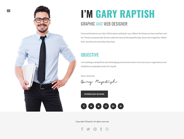 Raptish - Premium vCard/Resume WordPress Theme Raptish - Premium vCard/Resume WordPress Theme
