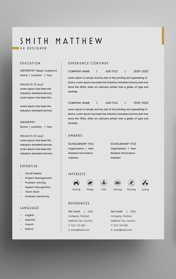 Free 2 Pages CV Resume Template + Cover Letter