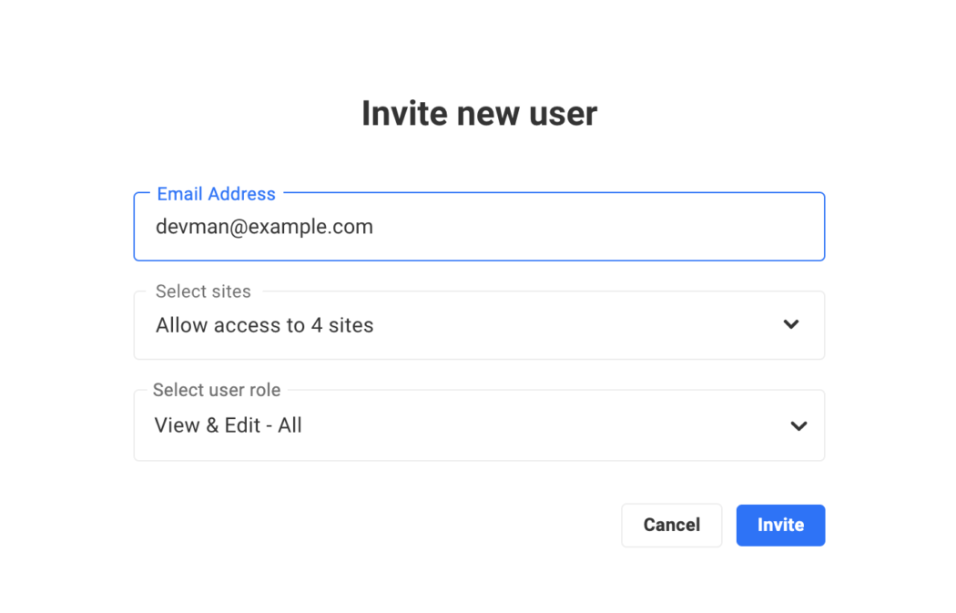 Where you'll invite a new user.