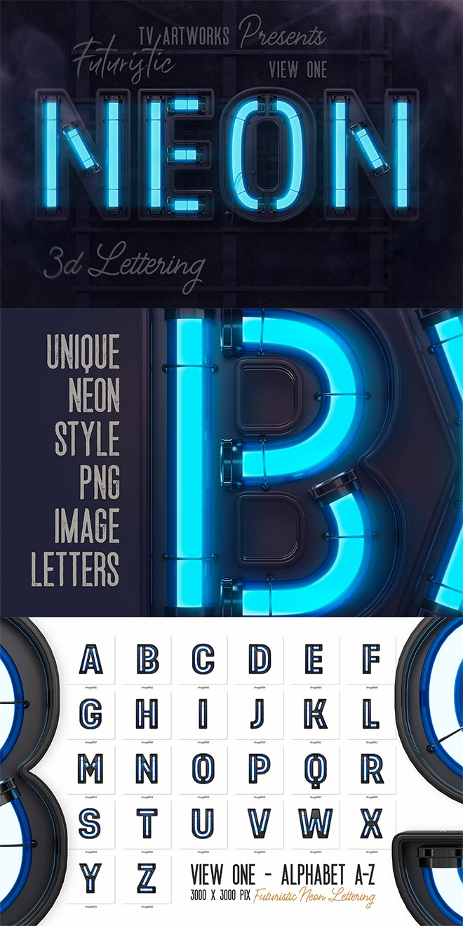 Futuristic Neon 3D Letters