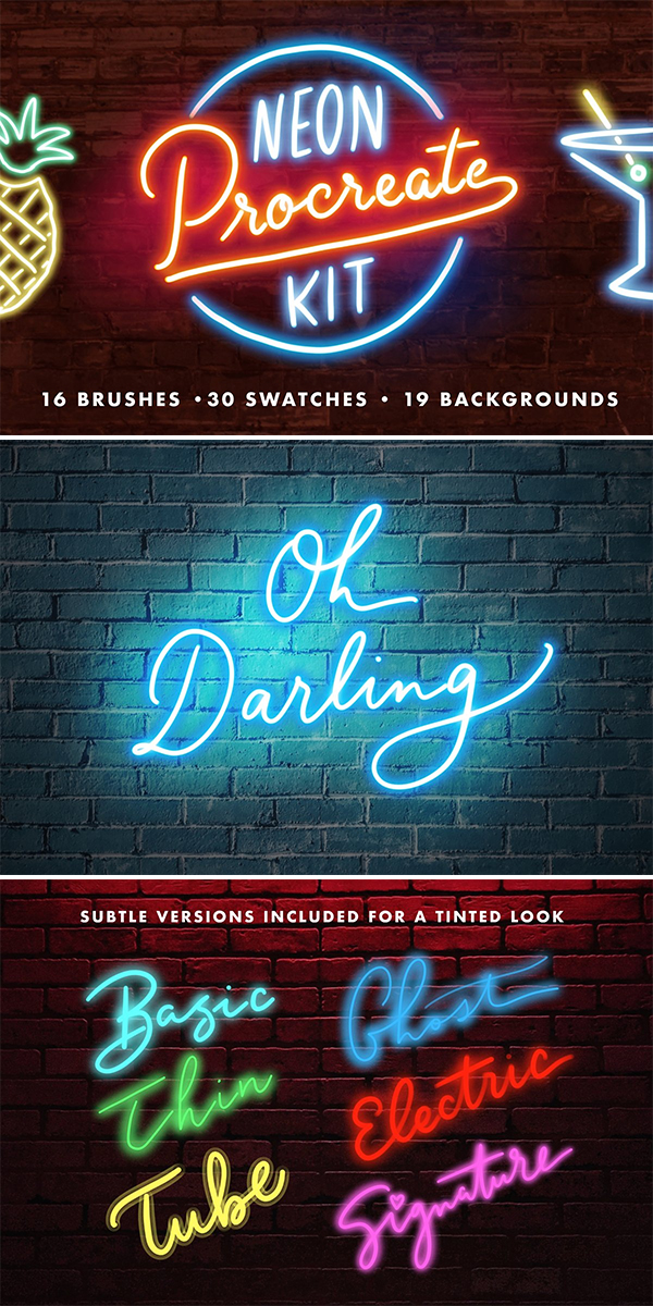 Neon Procreate Brush Kit Neon Procreate Brush Kit