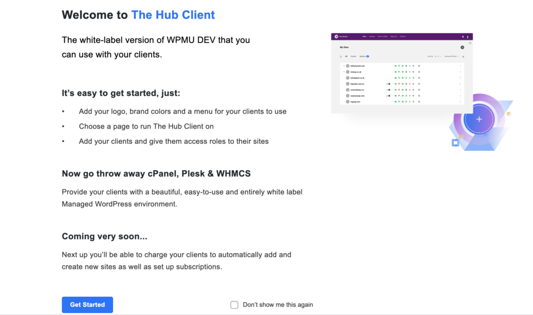 The Hub client welcome screen.