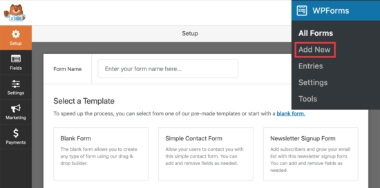 Add New WPForm Add new WPForm