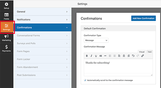 Confirmation message Confirmation message
