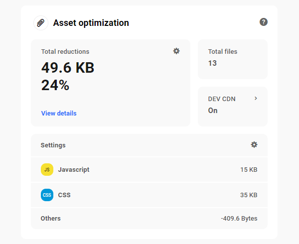 The Hub: Performance tab - Asset optimization.