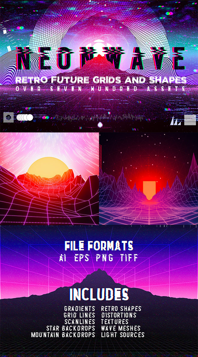 NeonWave Retro Future Grids and Shapes