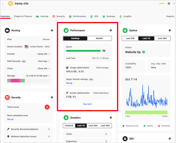 The Hub: Overview section -Performance panel