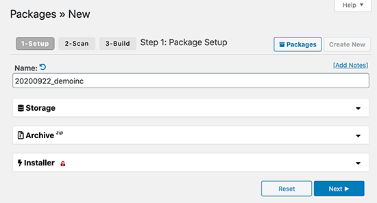 Duplicator package set up