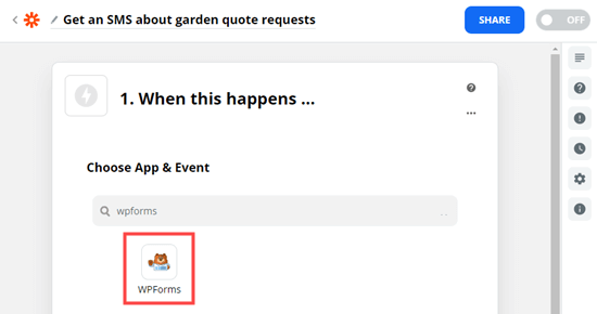Choose WPForms as the trigger for your zap