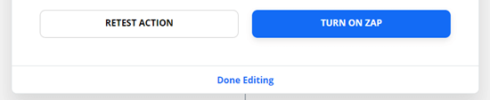 Turning on the zap in Zapier