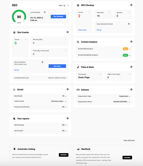 The SEO area in the hub.