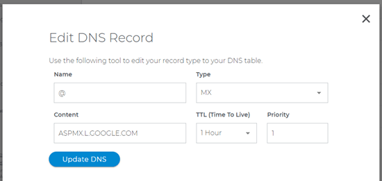 Changing and updating an MX record with Domain.com