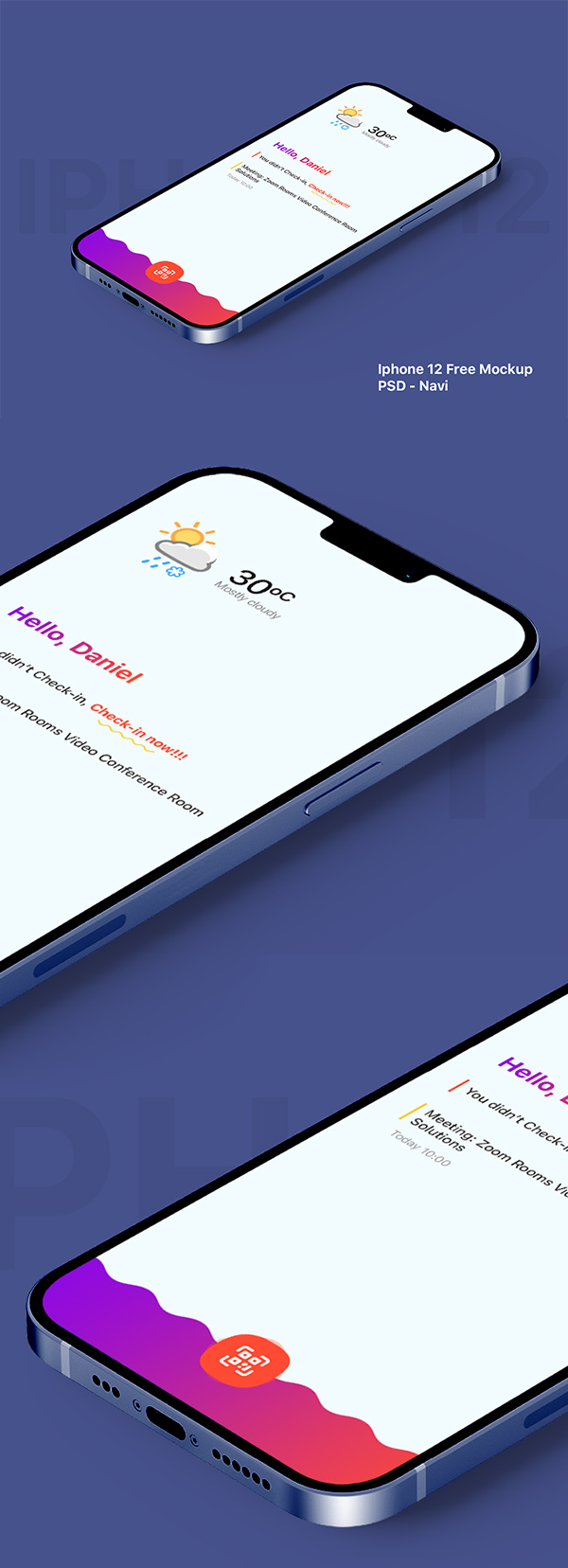 Free iPhone 12 Navi Mockup - PSD