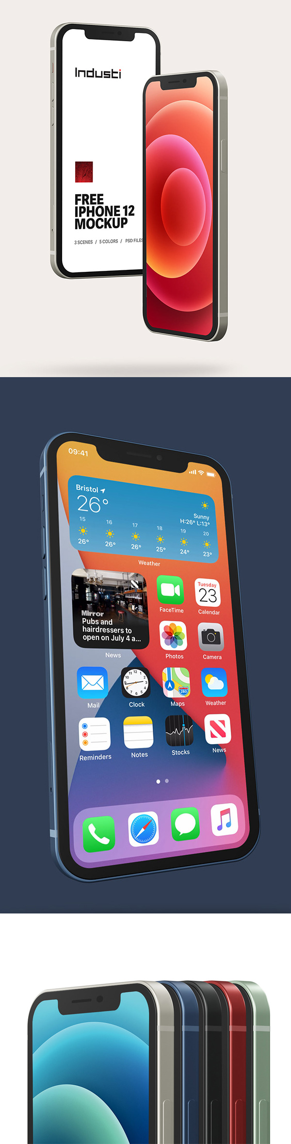 Free iPhone 12 Mockup - 5 Colors PSD Files
