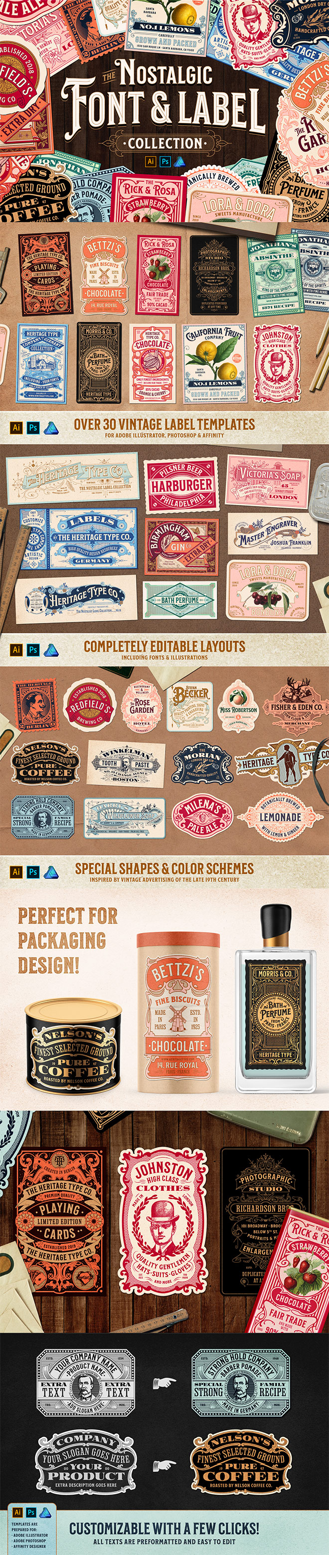 Save 34% off the Nostalgic Font and Label Collection