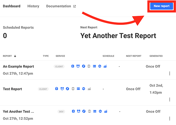 Where you click to create a new report.