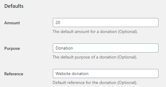 Set the defaults for your PayPal donations