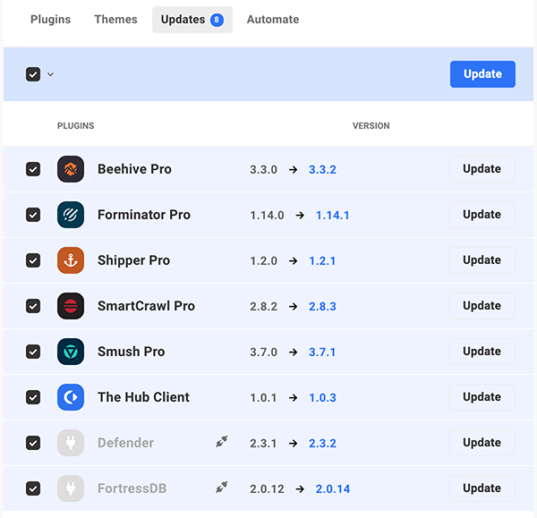 Updates available in The Hub.